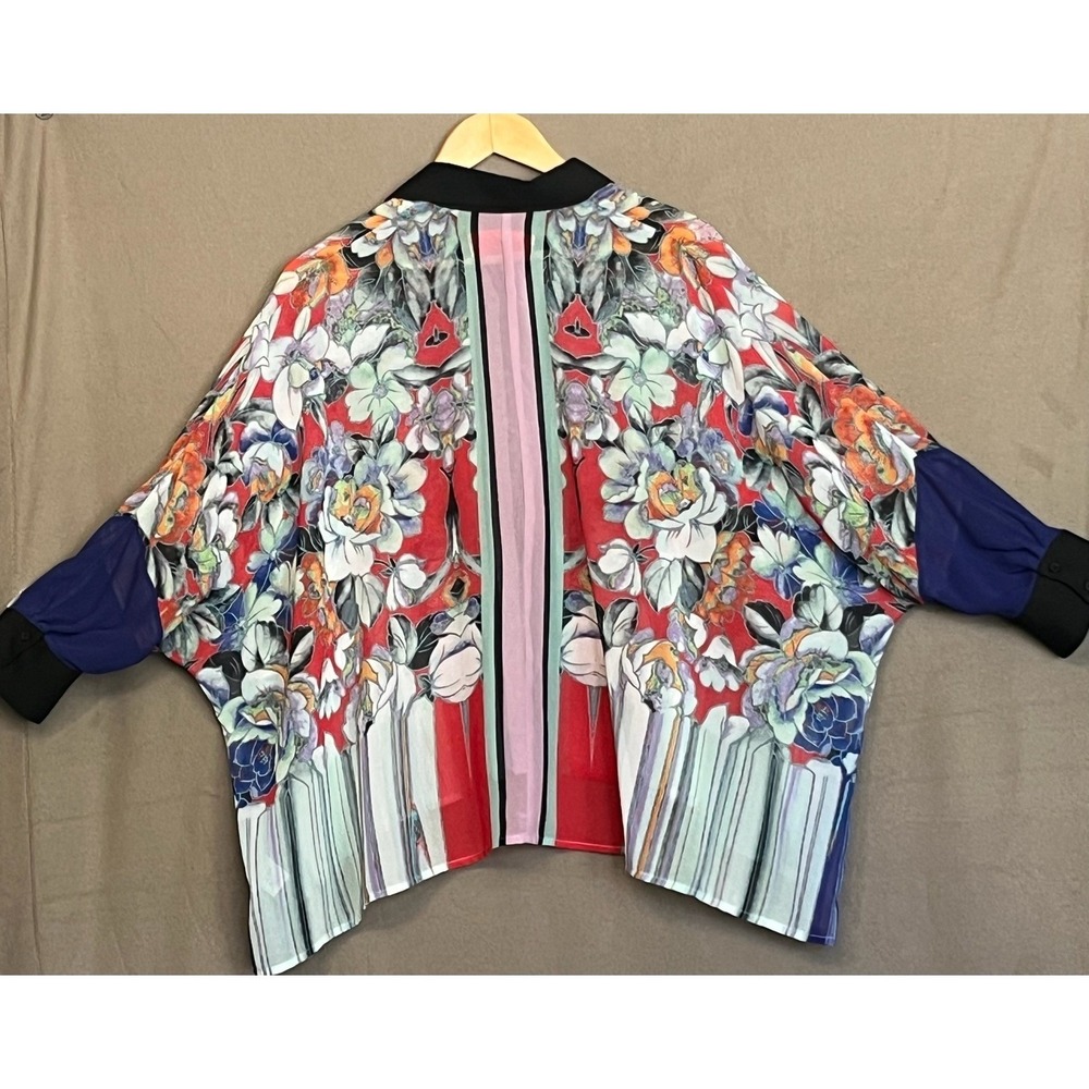 Beach Vacation Blouse Top Floral Cover up 3/4 Sleeve Sheer Pool Clover Canyon S - Picture 4 of 8